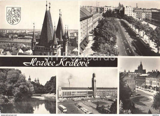 Hradec Kralove - Gottwald square - station - hotel Bystrica - 1974 - Czechoslovakia - Czech Republic - used - JH Postcards