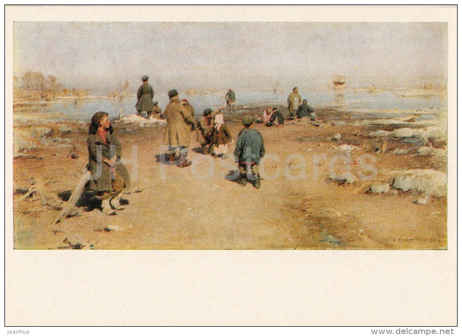 painting by A. Arkhipov - The ice passed , 1895 - Russian art - 1974 - Russia USSR - unused - JH Postcards