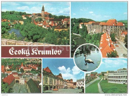 Cesky Krumlov - architecture - swan - Czechoslovakia - Czech - unused - JH Postcards