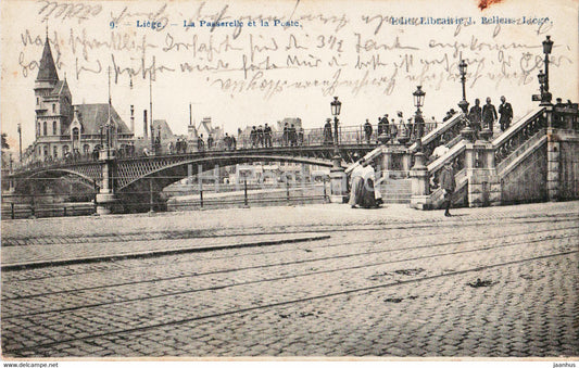 Liege - La Passerelle et la Poste - 9 - bridge - old postcard - Belgium - used - JH Postcards