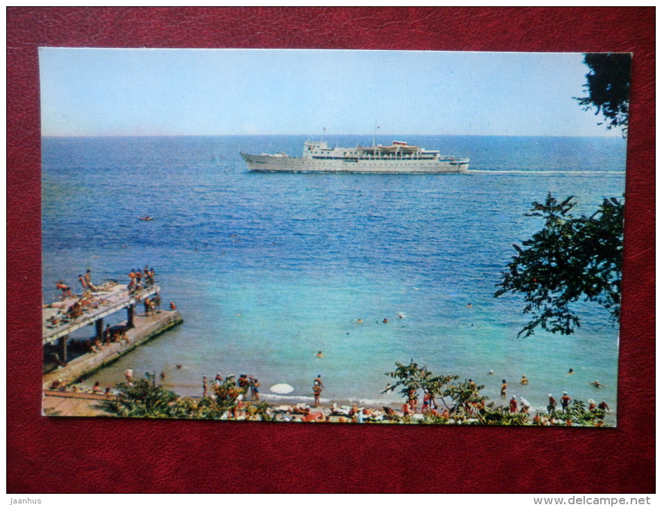 beach - passenger ship - Sochi - Black Sea Coast - 1974 - Russia USSR - unused - JH Postcards