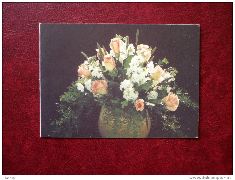 Mini Greeting Card - roses - flowers - 1992 - Estonia USSR - unused - JH Postcards