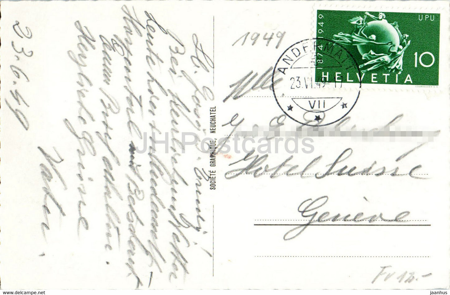 Andermatt 1444 m - 6237 - old postcard - 1949 - Switzerland - used