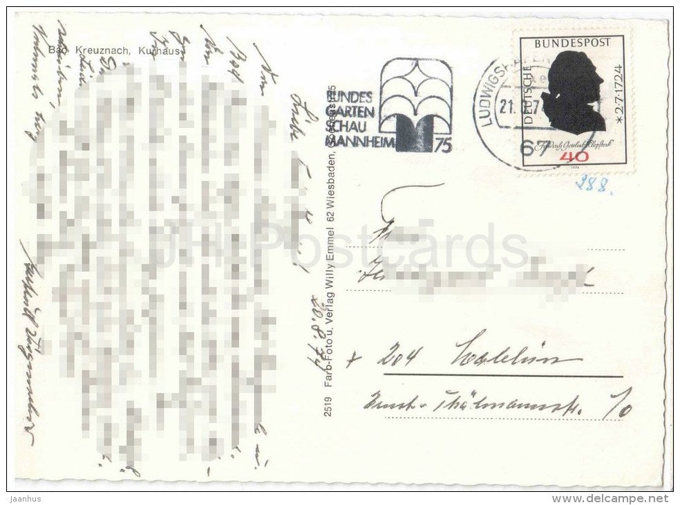 Bad Kreuznach , Kurhaus - Germany - 1974 gelaufen - JH Postcards