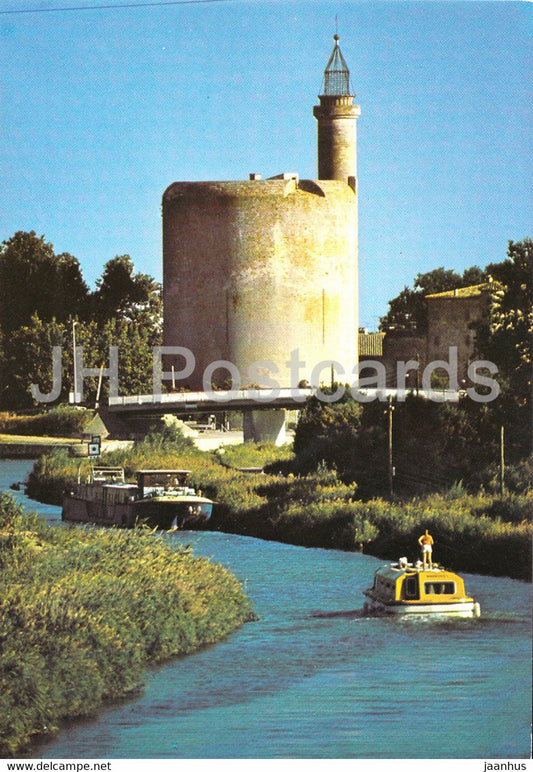 Aigues Mortes - La Tour de Constance et le canal du Rhone a Sete - boat - 30220 - France - unused - JH Postcards