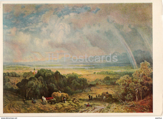 painting by Eduard Schleich - Chiemseelandschaft mit Regenbogen - rainbow - German art - Germany DDR - unused - JH Postcards