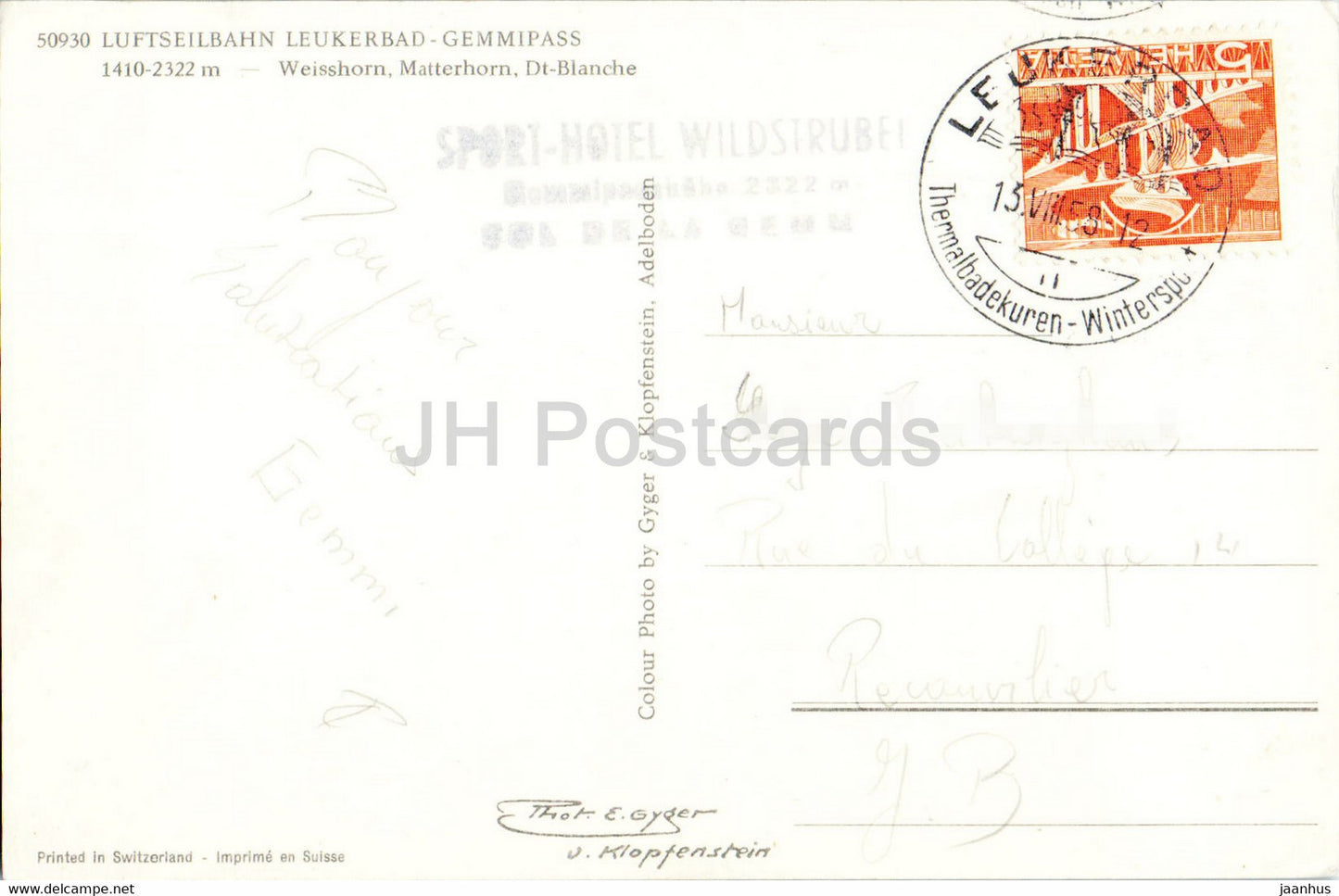 Luftseilbahn Leukerbad Gemmipass - Weisshorn - Matterehorn - Seilbahn - 1959 - alte Postkarte - Schweiz - gebraucht