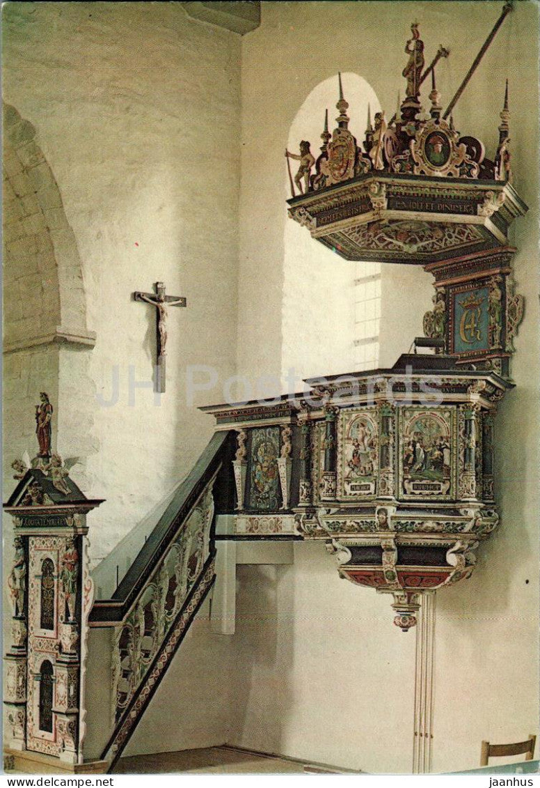 Bornholm - Aa kirke - Praedikestol skaret - Pulpit carved - church - 8986 - Denmark - unused - JH Postcards