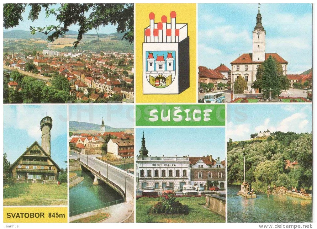 town views - bridge - town hall - Susice - Czechoslovakia - Czech - unused - JH Postcards