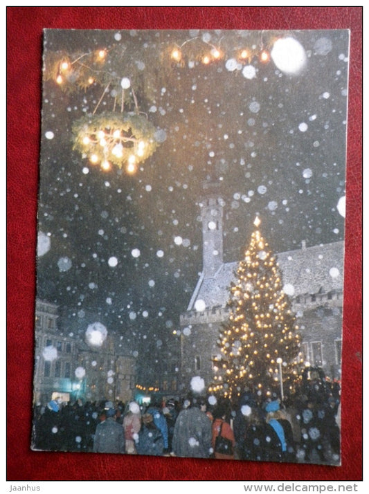 New Year Greeting card - Tallinn - Town Square - Old Town - 1990 - Estonia USSR - used - JH Postcards