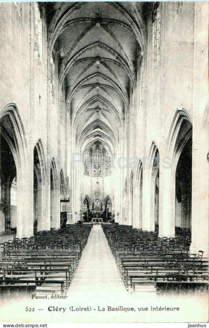 Clery - La Basilique - Vue interieure - 522 - cathedral - old postcard - France - unused - JH Postcards