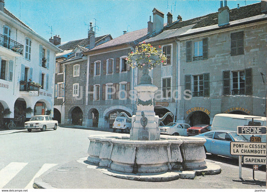 Rumilly - La Fontaine et les Arcades - car - France - used - JH Postcards