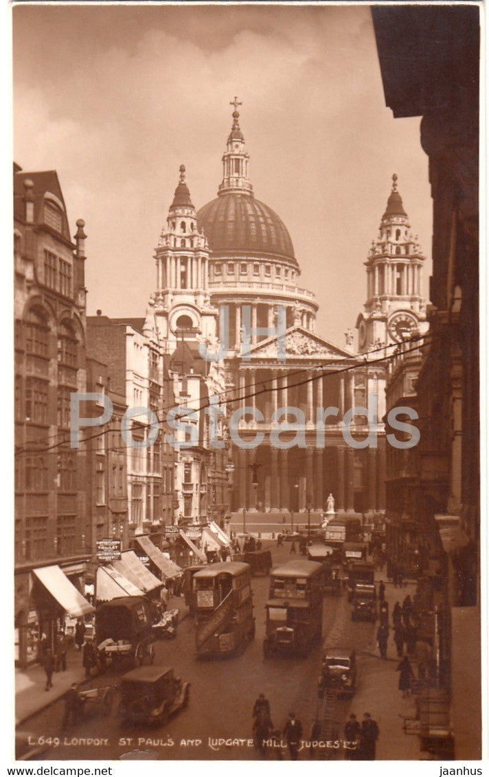 London - St Paul's and Ludgate Hill - Judges - bus - 649 - old postcard - 1937 - England - United Kingdom - used - JH Postcards