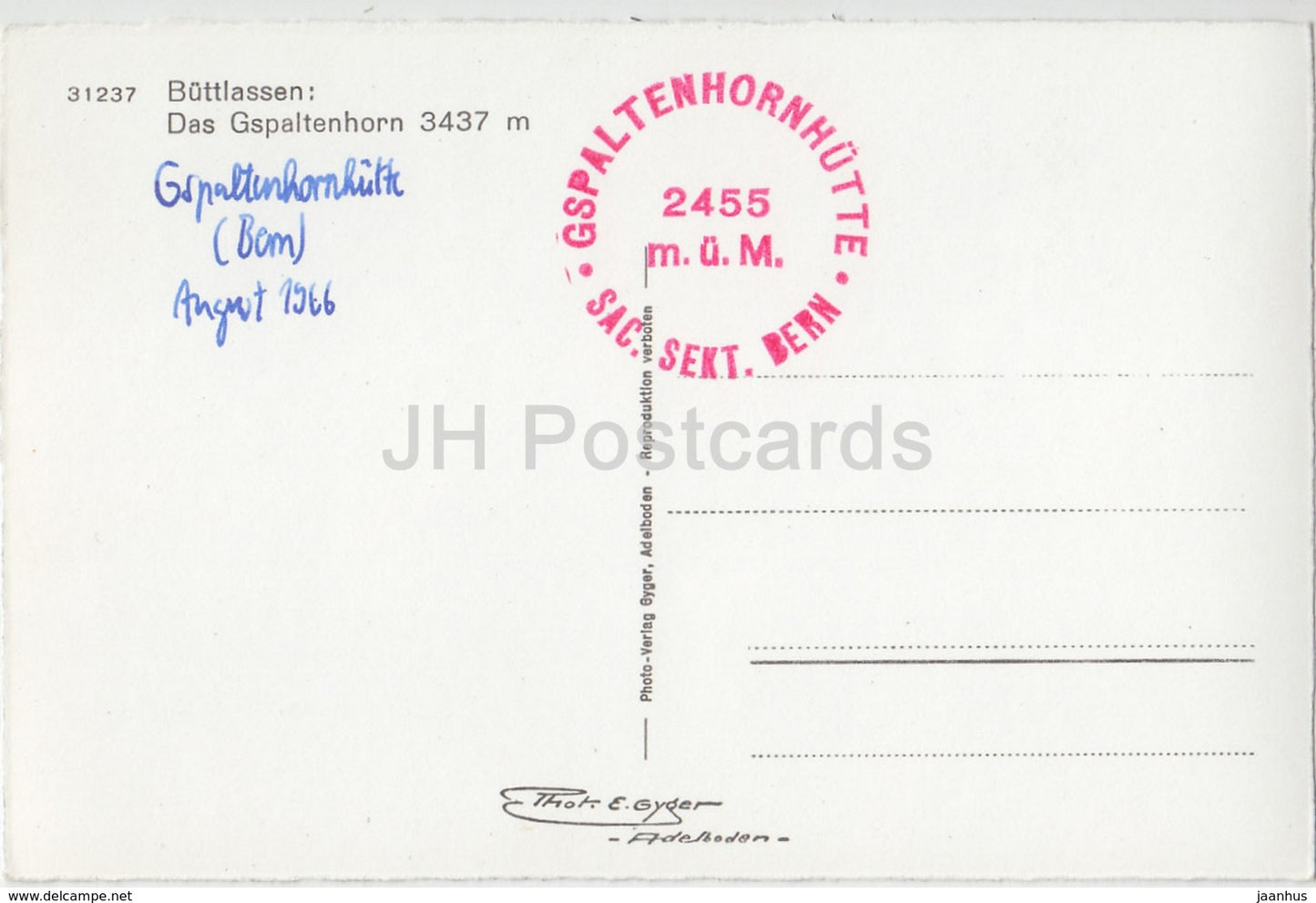 Buttlassen - Das Gspaltenhorn 3437 m - 31237 - Switzerland - 1966 - used