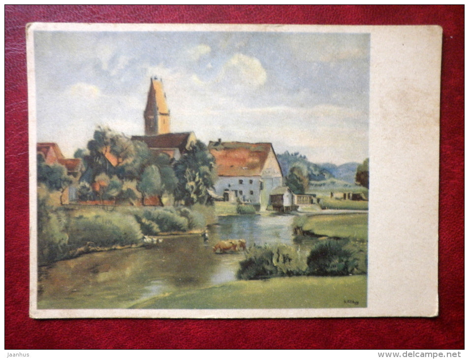 painting by H. Tillberg - signed - river - building - german art - nr. 405 Berlin , Charlottenburg 9 - unused - JH Postcards