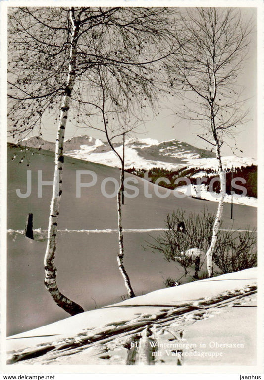 Wintermorgen in Obersaxen mit Valgrondagruppe - 611 - old postcard - 1938 - Switzerland - used - JH Postcards