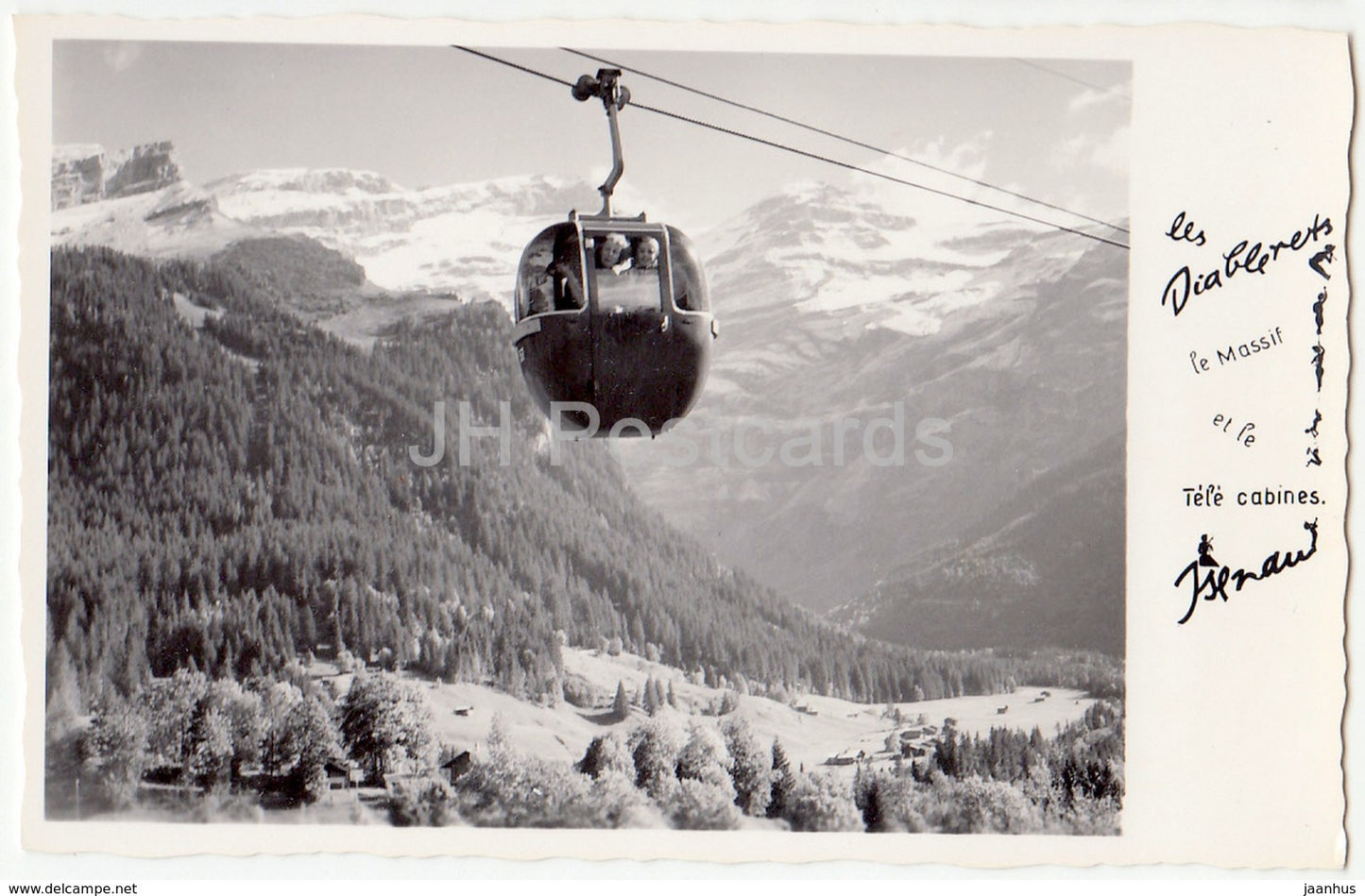 Les Diablerets - Le Massif et le Tele cabines - Perle de Alpes Vaudoises - cable car - Switzerland - 1958 - used - JH Postcards