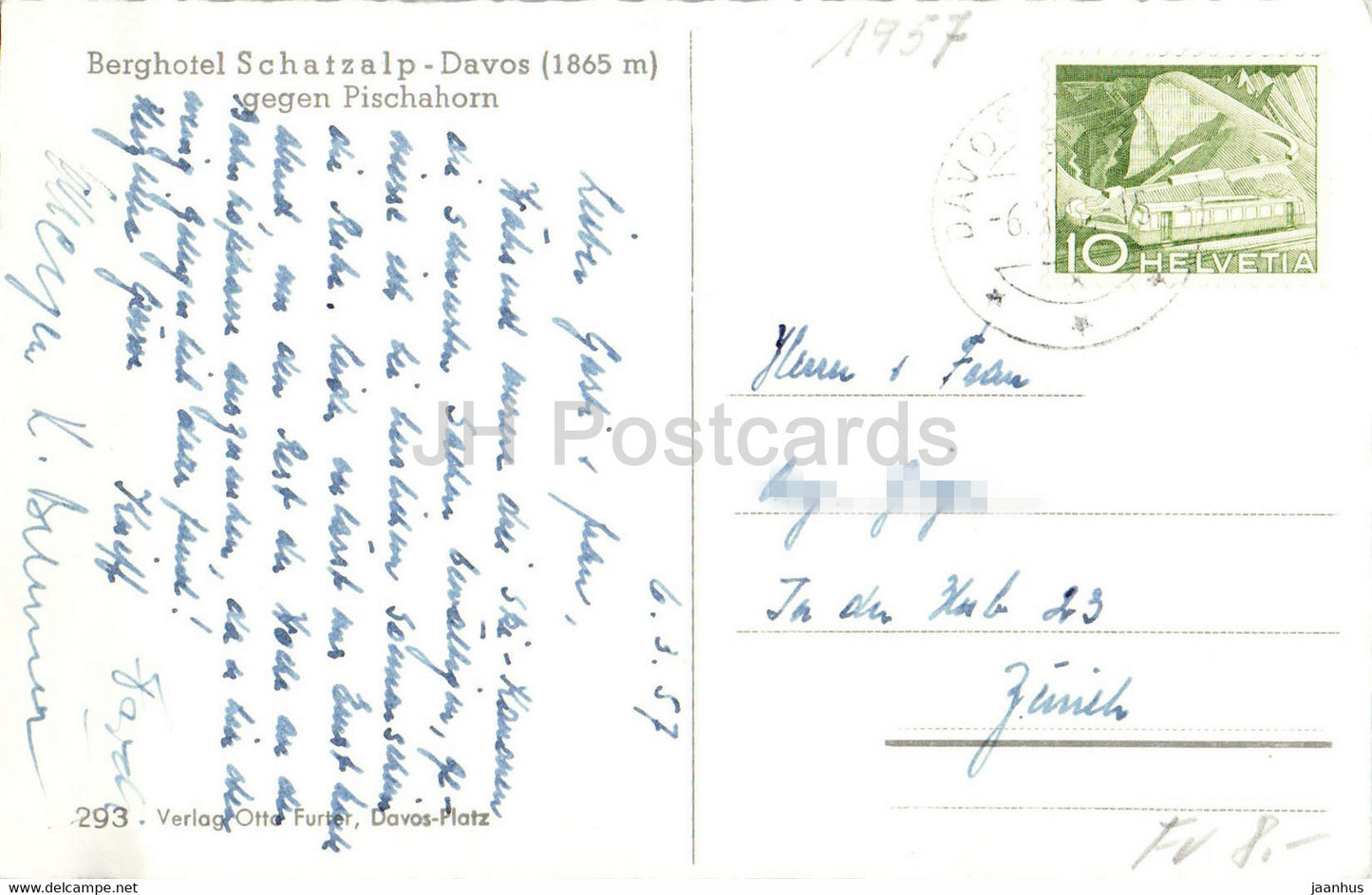 Berghotel Schatzalp Davos gegen Pischahorn - hotel - old postcard - 1957 - Switzerland - used