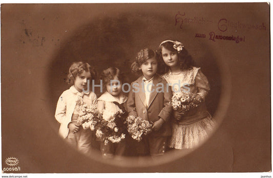 Greeting Card - Herzlichen Gluckwunsch zum Namenstage - children - Amag 60698/1 - old postcard - 1914 - Germany - used - JH Postcards