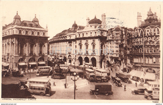 London - Piccadilly Circus - Photochrom Co - car - bus - 72902 - old postcard - 1947 - England - United Kingdom - used - JH Postcards
