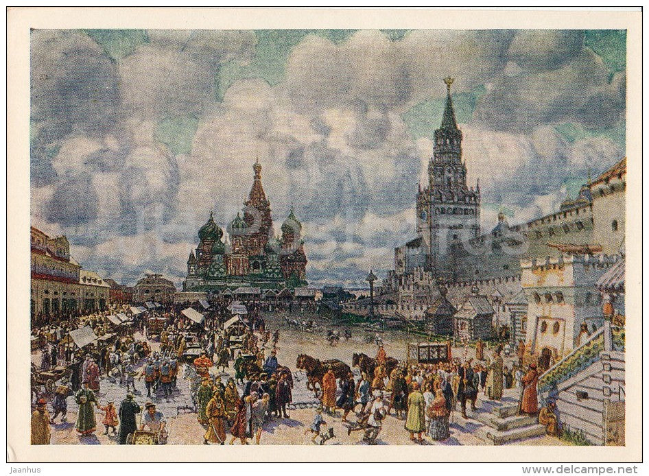 painting by V. Vasnetsov - Red Square , 1925 - market - Moscow - Russian art - 1956 - Russia USSR - unused - JH Postcards