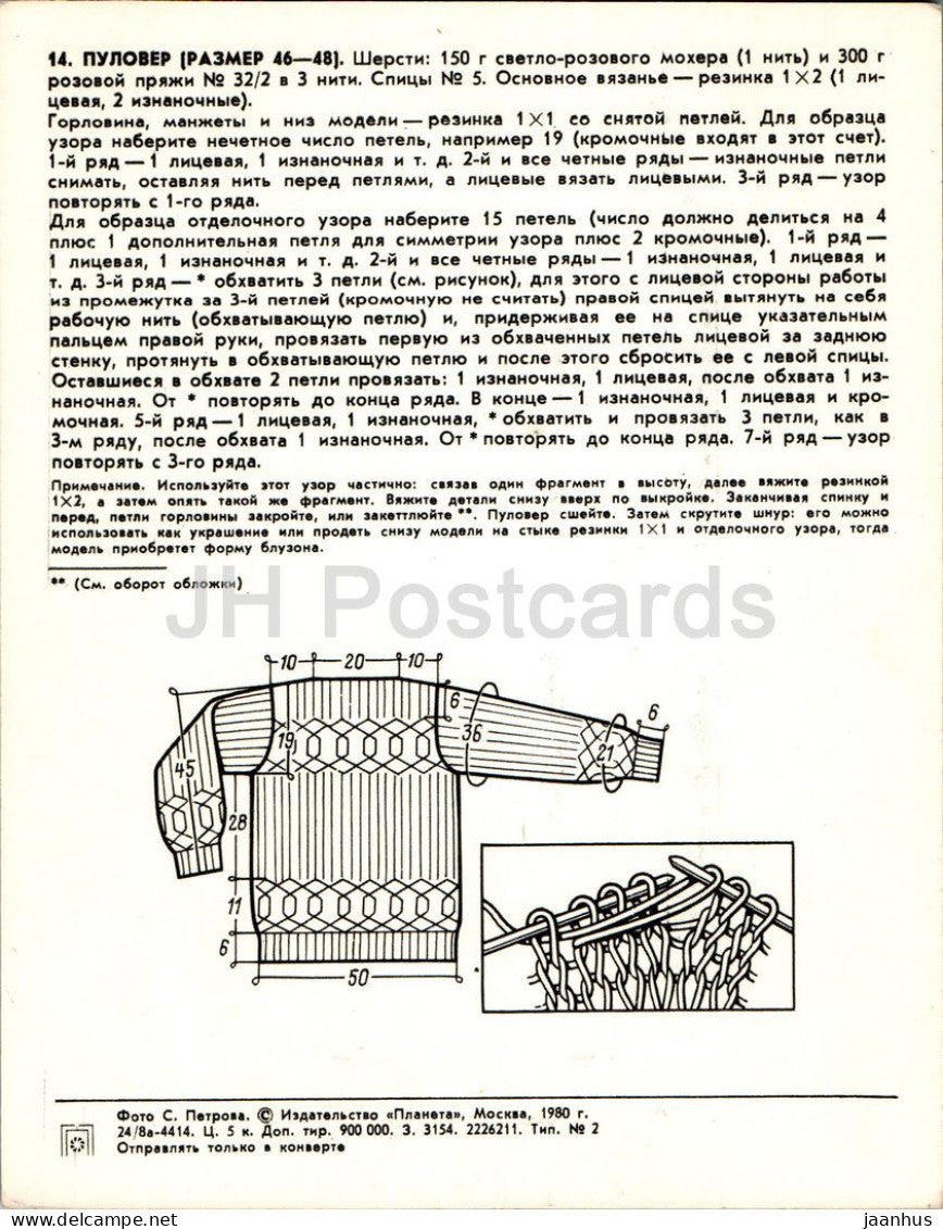 Pullover – Damen – Mode – Großformatige Postkarte – 1980 – Russland UdSSR – unbenutzt 