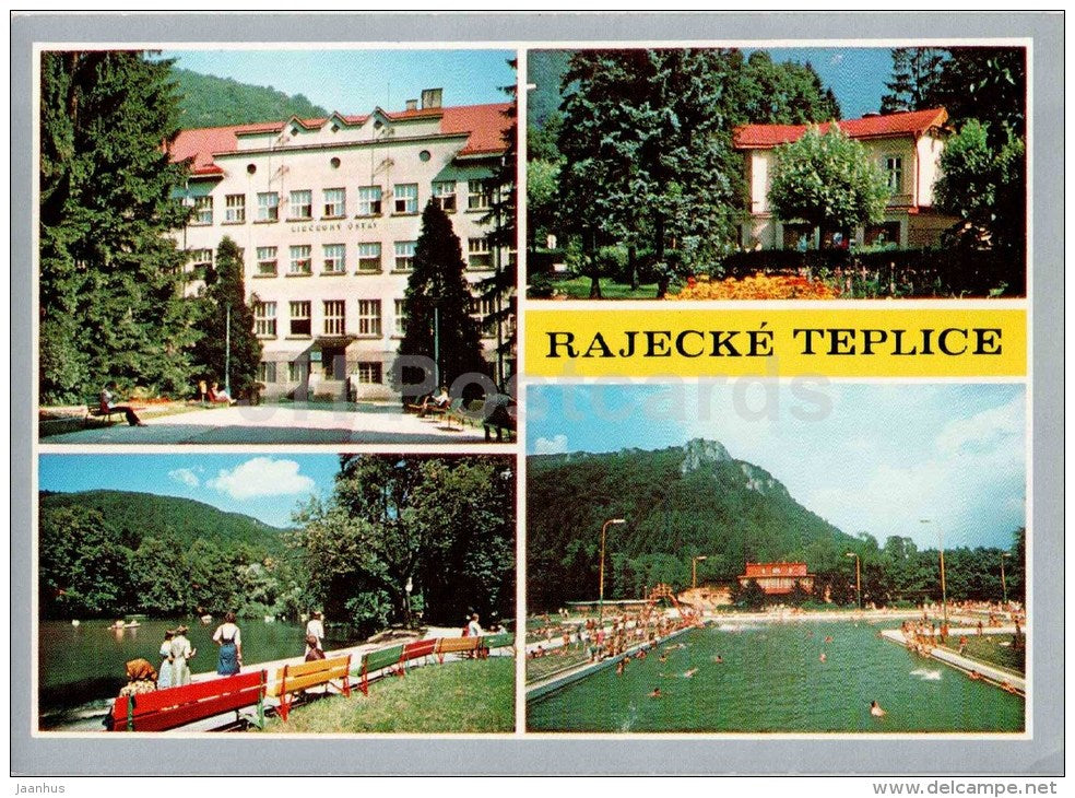 medical intitute -  pool - spark park - thermal spa - Rajecke Teplice - Czechoslovakia - Slovakia - unused - JH Postcards