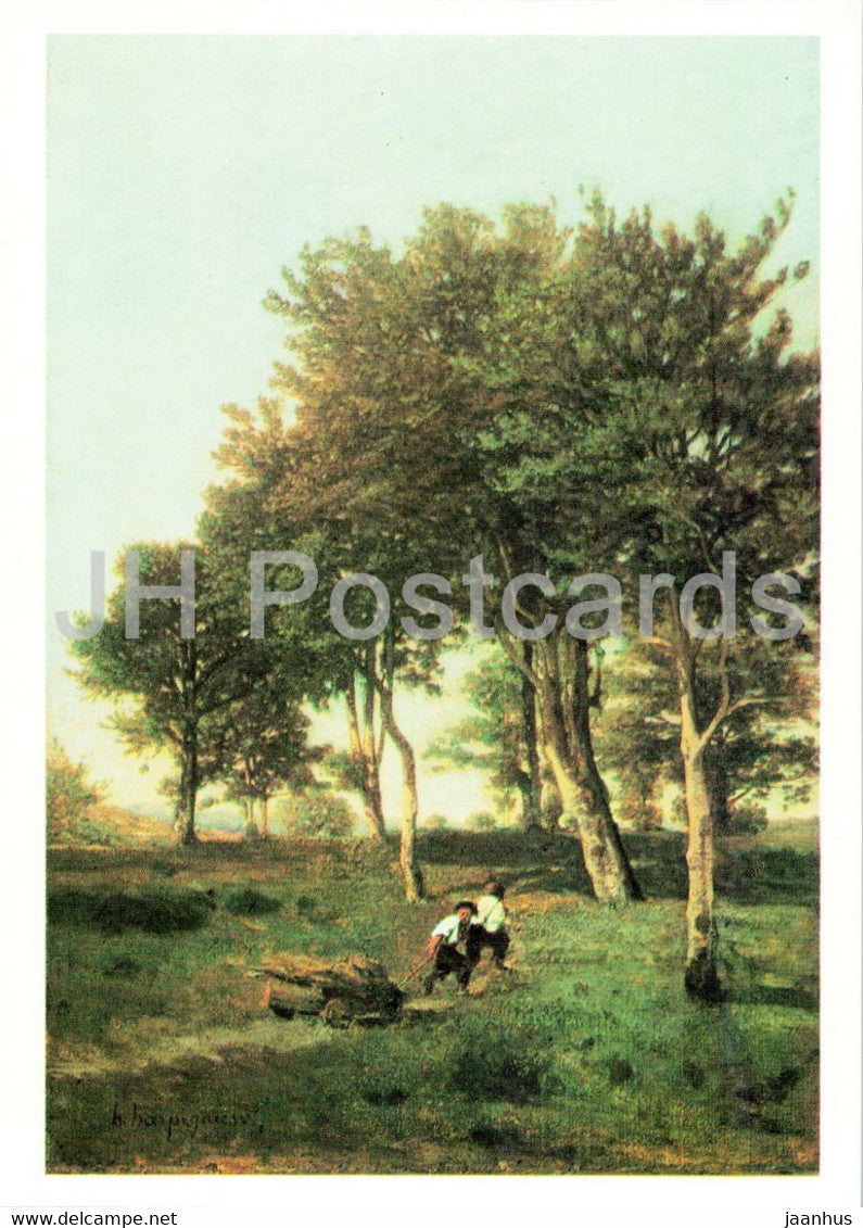 painting by Henri Harpignies - Landscape with two boys - French art - 1983 - Russia USSR - unused - JH Postcards