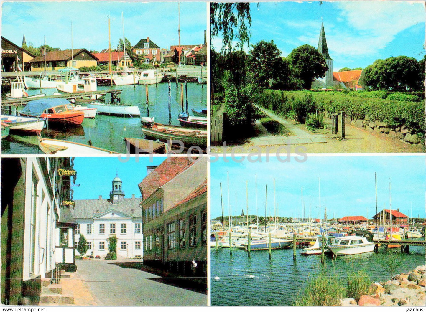 Bogense - port - church - Town Hall - Marina - boat - multiview - Denmark - unused - JH Postcards