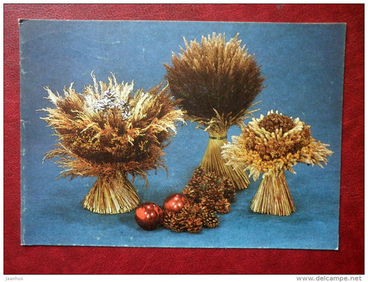 New Year Greeting card - plant decorations - 1990 - Estonia USSR - used - JH Postcards