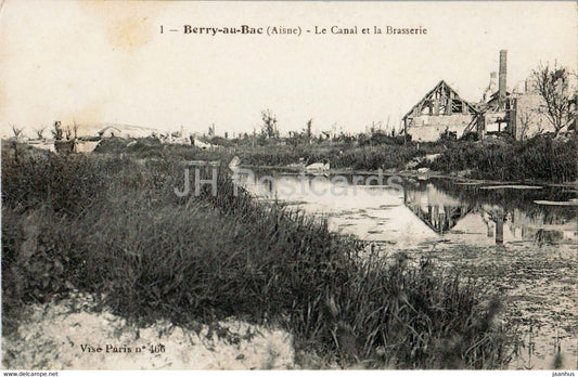 Berry au Bac - Le Canal et la Brasserie - brewery - 1 - old postcard - France - unused - JH Postcards