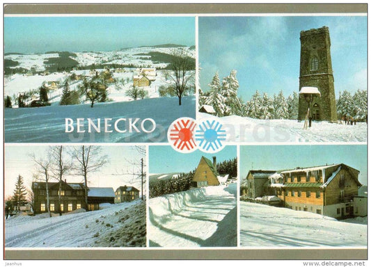 Benecko - tower - ski resort - Czechoslovakia - Czech - unused - JH Postcards