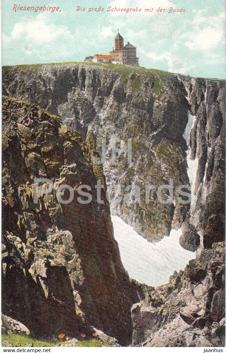 Riesengebirge - Die grosse Schneegrube mit der Baude - Sniezne Kotly - 3035 - old postcard - 1908 - Poland - used - JH Postcards