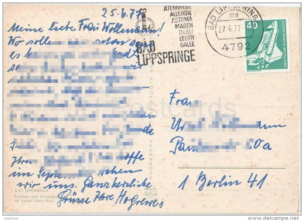 Bad Lippspringe - Kurhaus und Kursanatorium im Kaiser-Karls-Park - sanatorium - 1977 gelaufen - JH Postcards