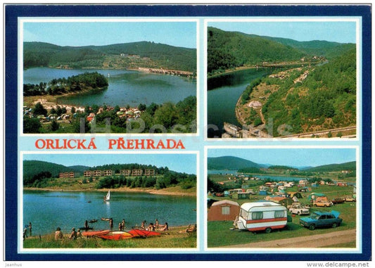 Orlicka Prehrada - dam - Popeliky - Solenice - beach - camping area - Czechoslovakia - Czech - unused - JH Postcards