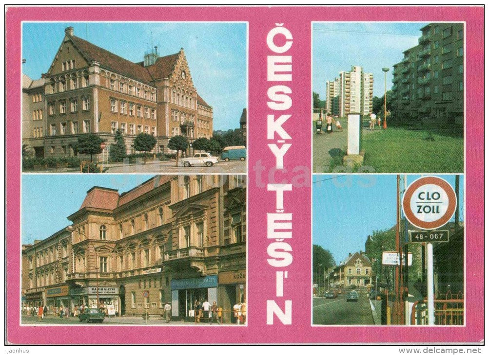 Cesky Tesin - New Town Hall - Revolution street - border crossing - Czechoslovakia - Czech - used 1983 - JH Postcards