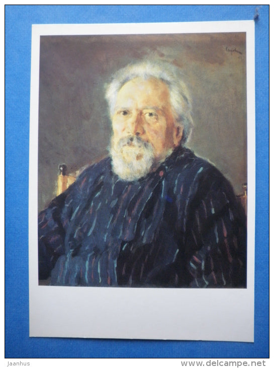 painting by V. A. Serov - Portrait of writer Nikolai Leskov , 1894 - russian art - unused - JH Postcards