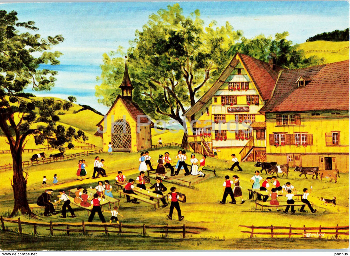 Sonntagnachmittag im Appenzell by J. Bernhard - illustration - Switzerland - unused - JH Postcards