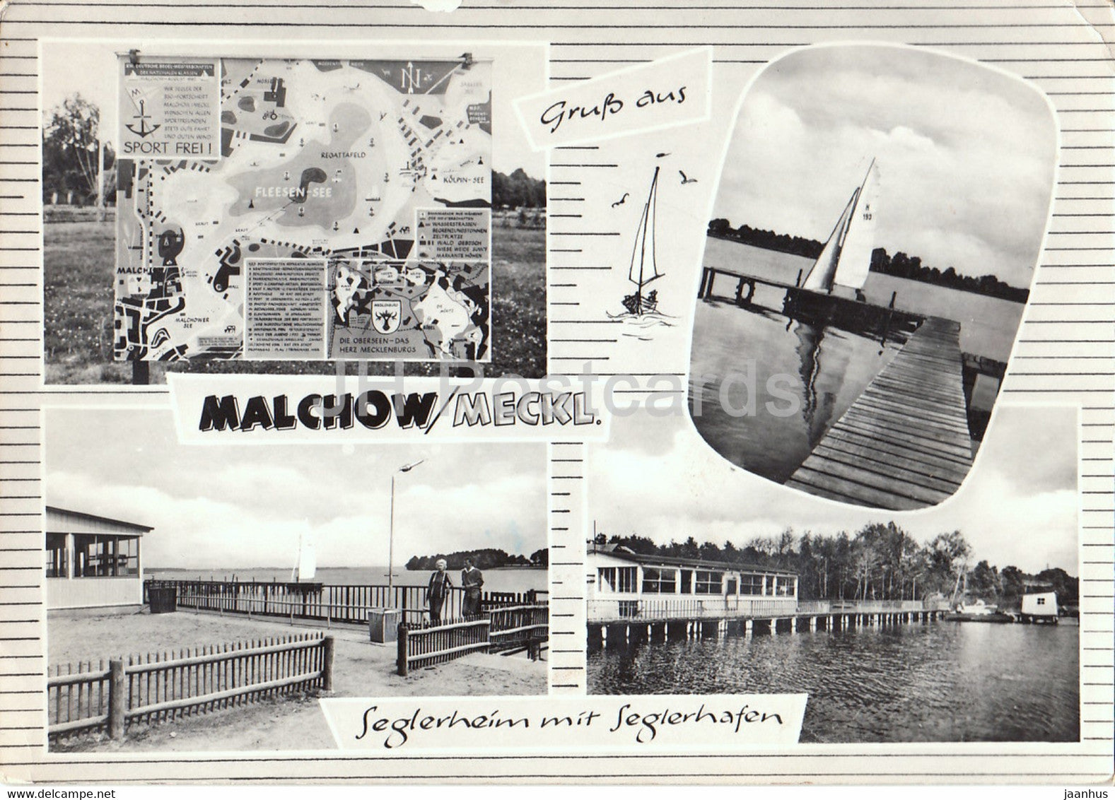 Malchow - Meckl - Gruss aus Seglerheim mit Seglerhafen - sailing boat - Germany DDR - used - JH Postcards