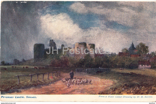 Pevensey Castle - Sussex - Drawing by W H Borrow - old postcard - England - United Kingdom - used - JH Postcards