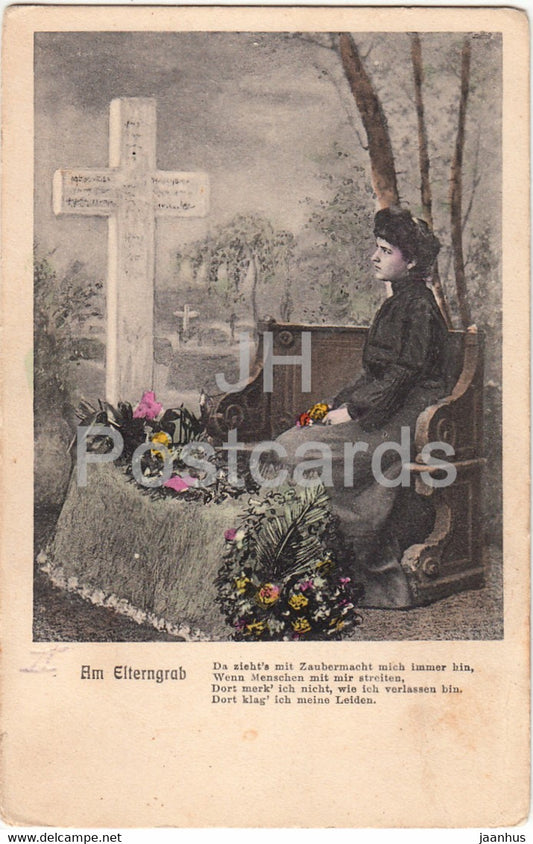 Am Elterngrab - woman - D & C B - 2 - Serie 2145 - old postcard - Germany -  unused - JH Postcards