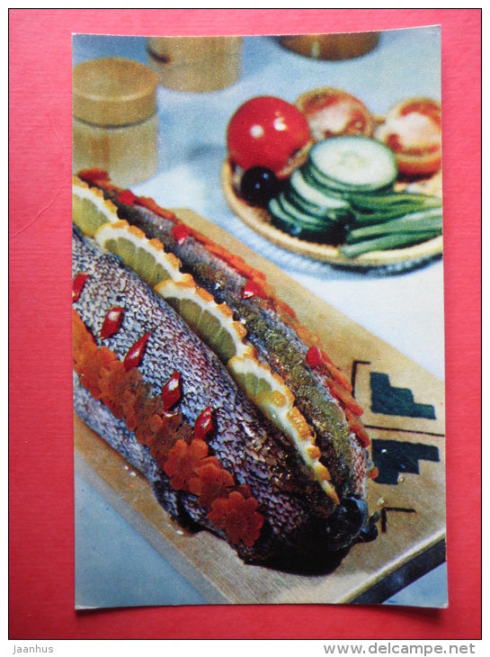 stuffed cod - recipes - Latvian dishes - 1971 - Russia USSR - unused - JH Postcards