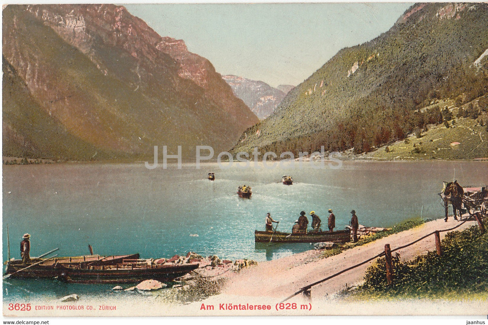 Am Klontalersee - boat - 3625 - old postcard - 1907 - Switzerland - used - JH Postcards