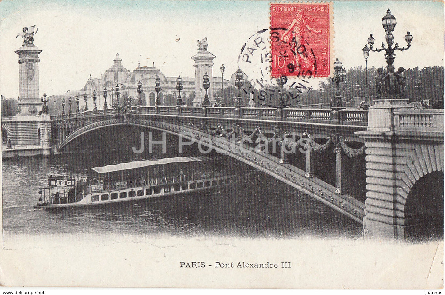 Paris - Pont Alexandre III - ship - bridge - old postcard - 1906 - France - used - JH Postcards