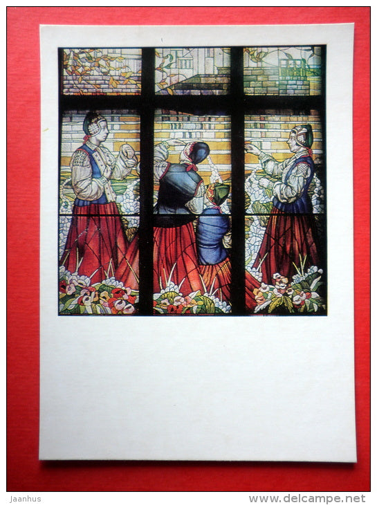 The Castle of Light by K. Brencens - Stained Glass - women - window - Latvia USSR - unused - JH Postcards