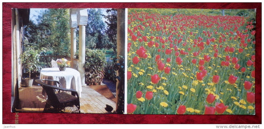 Anton Chekhov museum in Melikhovo - on the veranda of the house - tulips bloom - 1984 - Russia - USSR - unused - JH Postcards