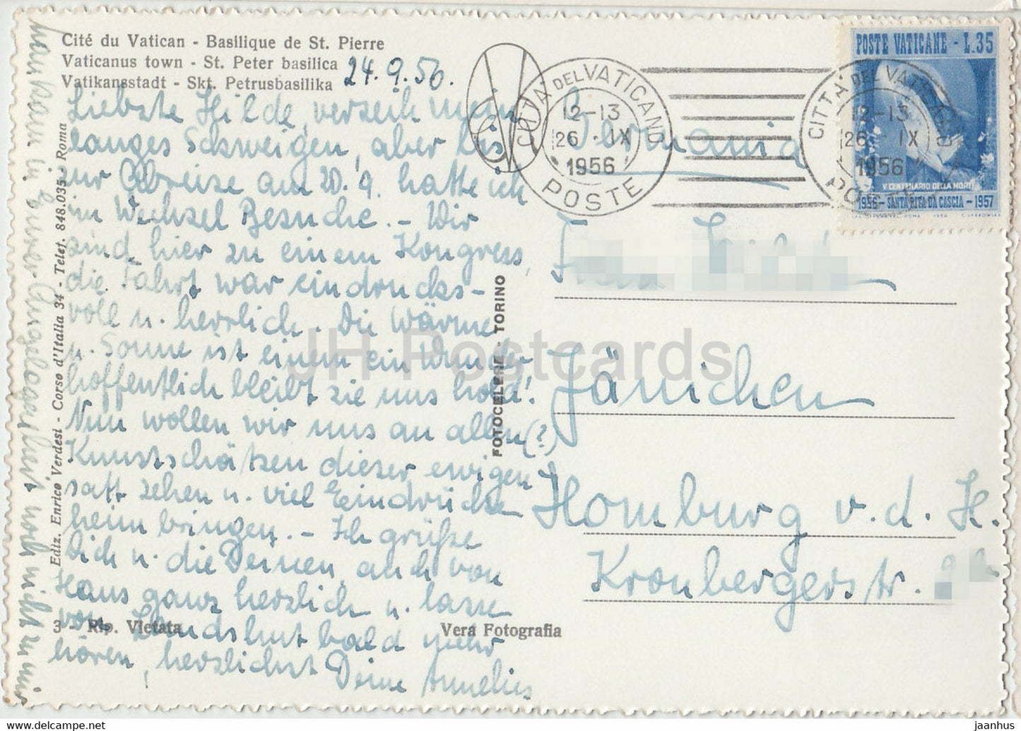 Citta del Vaticano - Basilica di S Pietro - alte Postkarte - 1956 - Vatikan - gebraucht