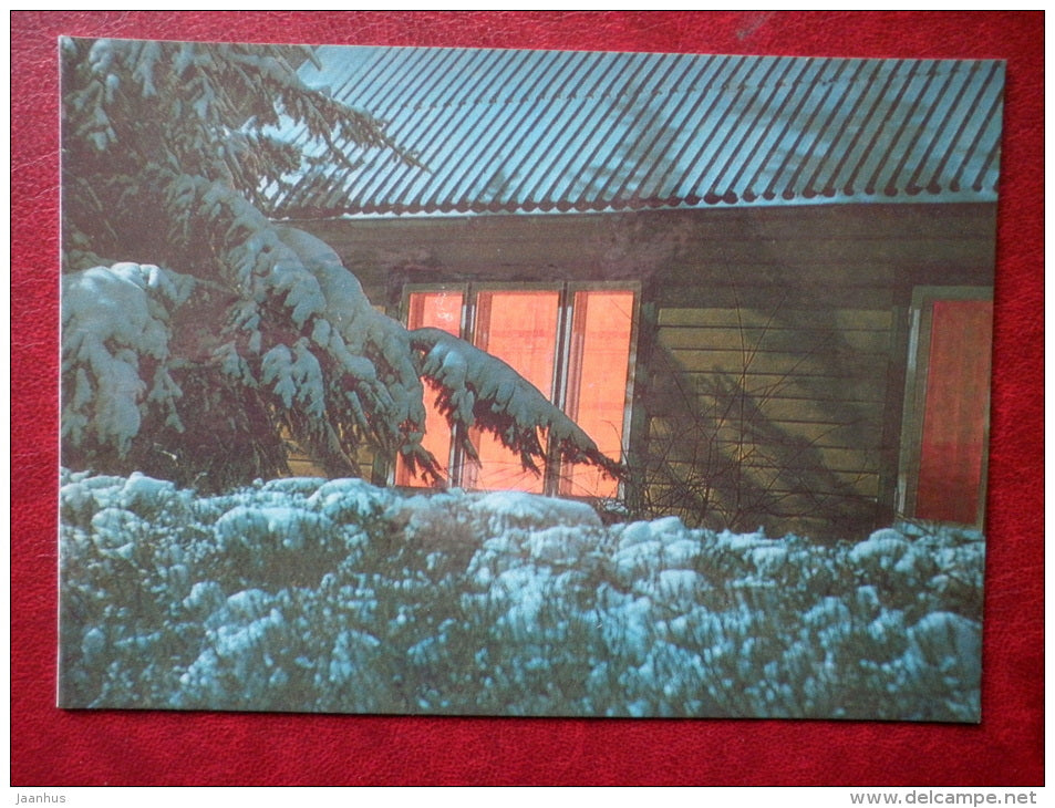 New Year Greeting card - house - window - winter - 1990 - Estonia USSR - used - JH Postcards