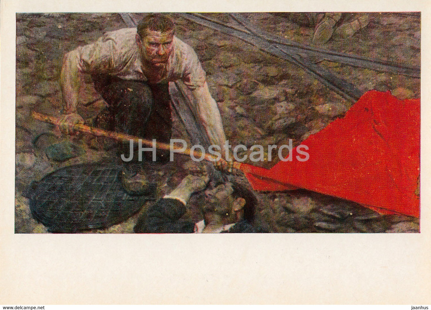 painting by G. Korzhev - Rising Red Flag - Communists - revolution - Russian art - 1981 - Russia USSR - unused - JH Postcards