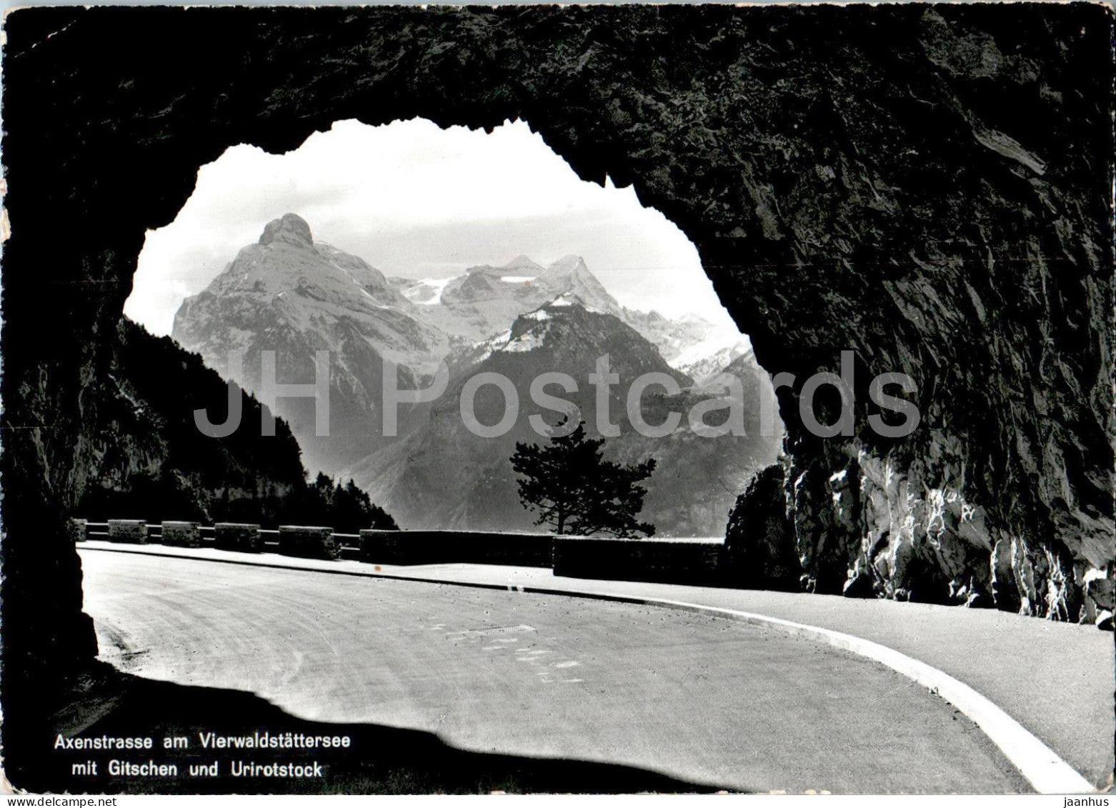 Axenstrasse am Vierwaldstattersee mit Gitschen und Urirotstock - 2043 - old postcard - 1957 - Switzerland - used - JH Postcards